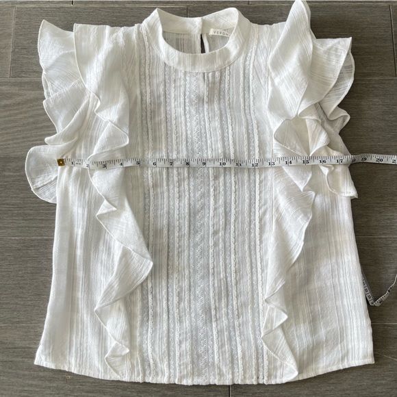 Veronica Beard Sol Lace Inset Ruffle Sleeveless Lace Crochet White Top Blouse 2 - Picture 14 of 16